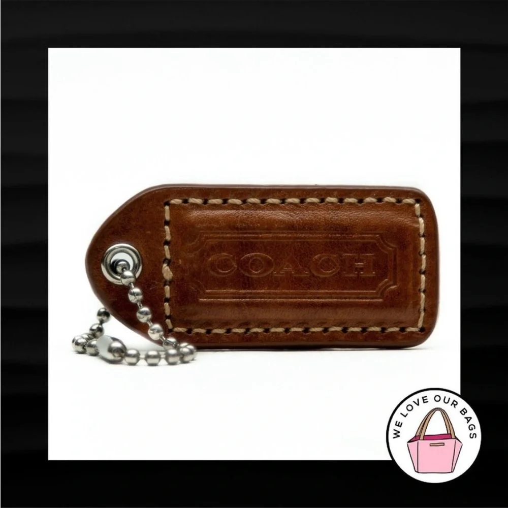 2" Medium COACH BROWN LEATHER KEY FOB BAG CHARM - Picture 1 of 2